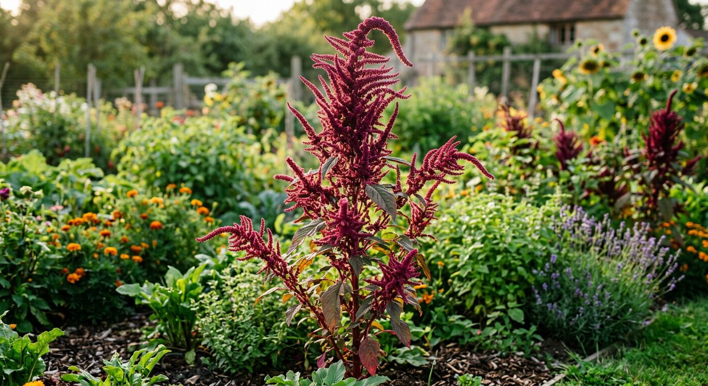 Amaranth plant growing in a garden
