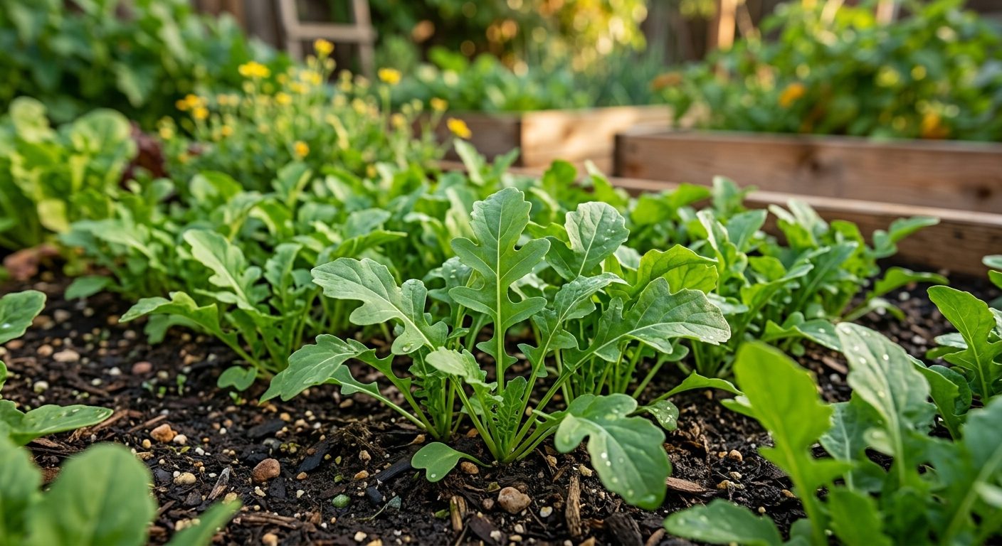 Arugula plant growing in a garden