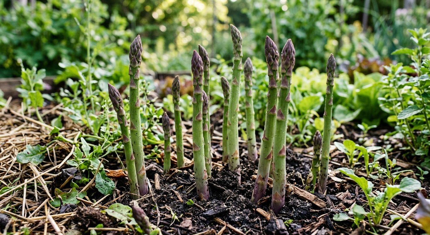Asparagus plant growing in a garden