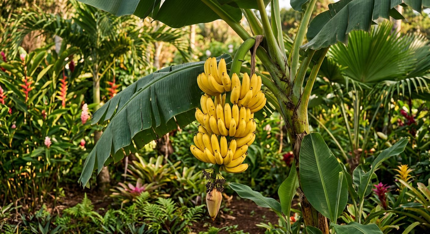 Banana plant growing in a garden