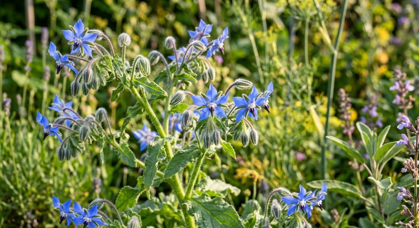 Borage plant growing in a garden