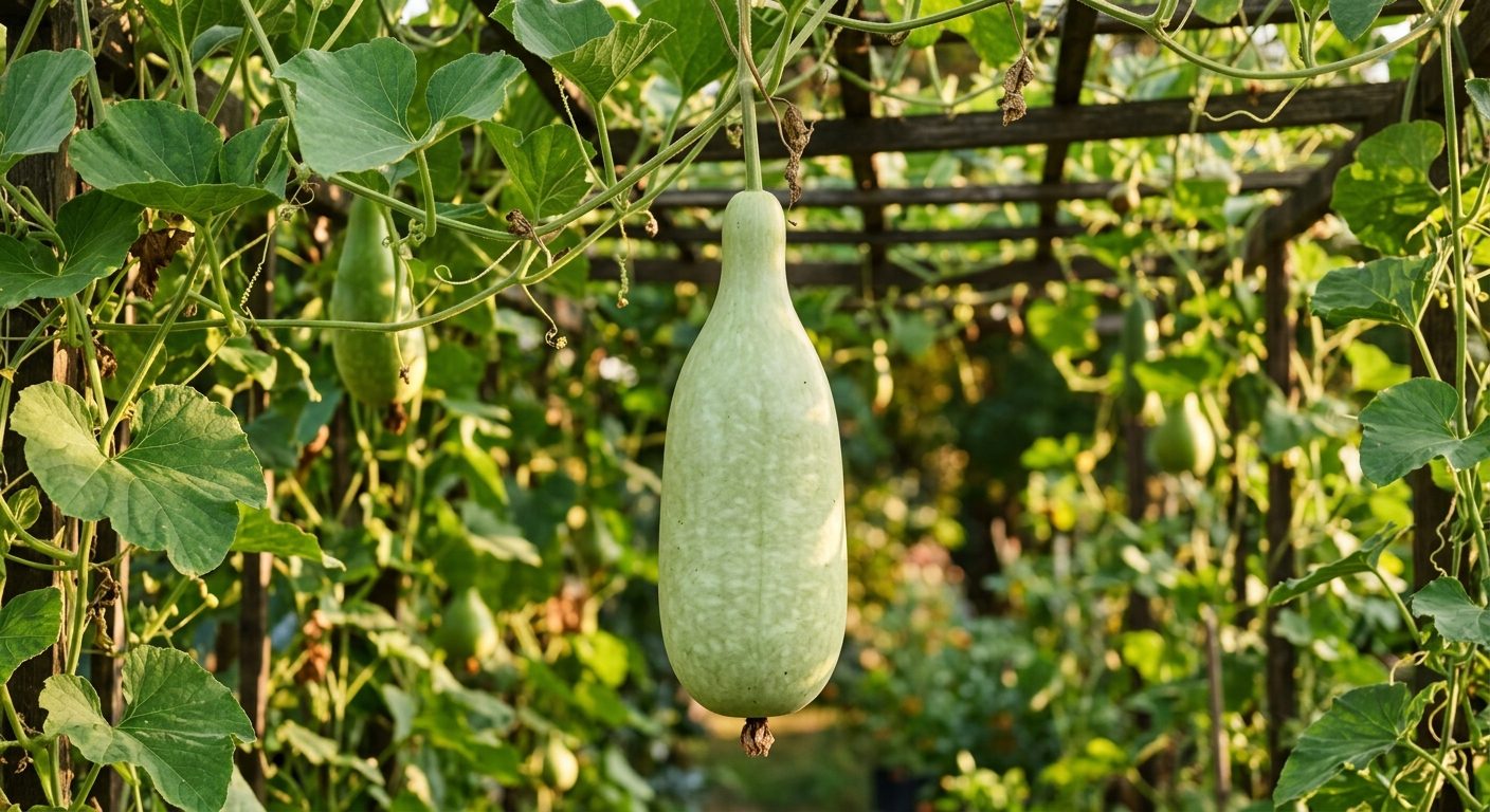 Bottle Gourd plant growing in a garden