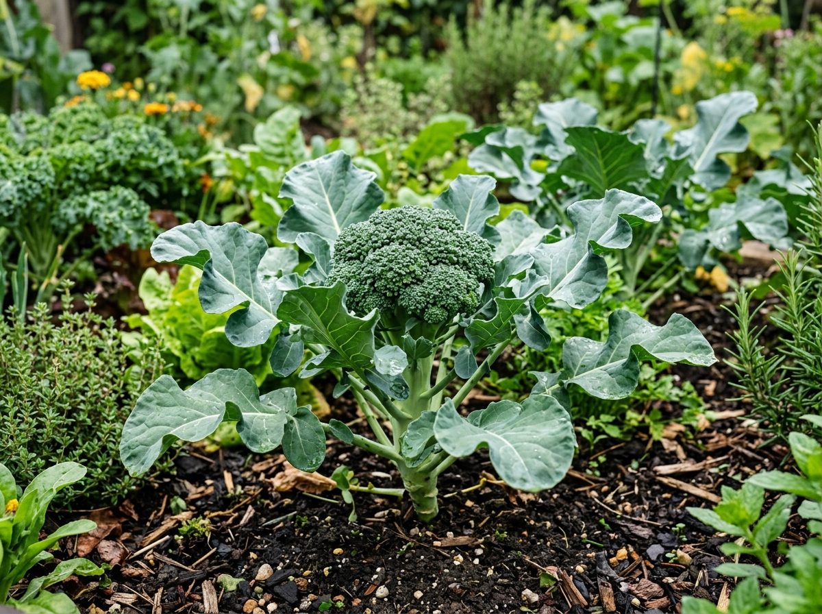 Broccoli plant growing in a garden