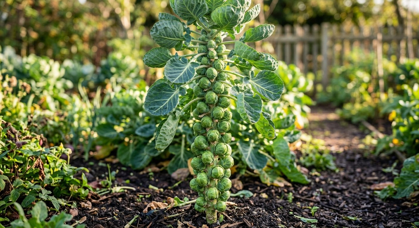 Brussels Sprouts plant growing in a garden