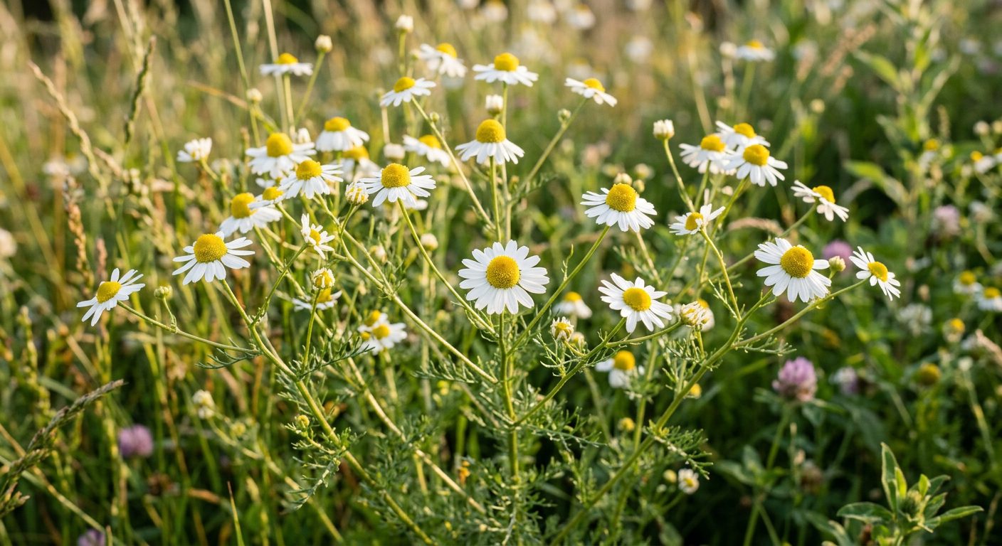 German Chamomile plant growing in a garden