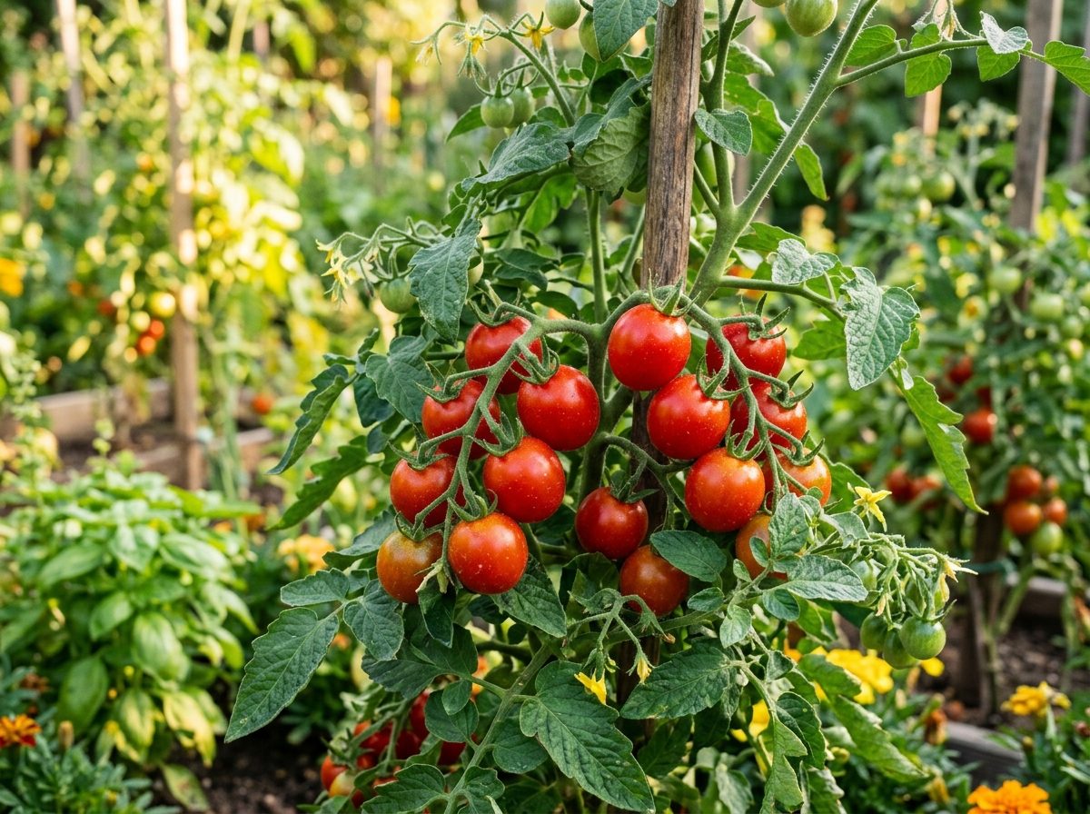 Cherry Tomato plant growing in a garden