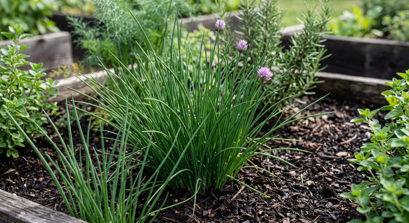 Chives plant growing in a garden