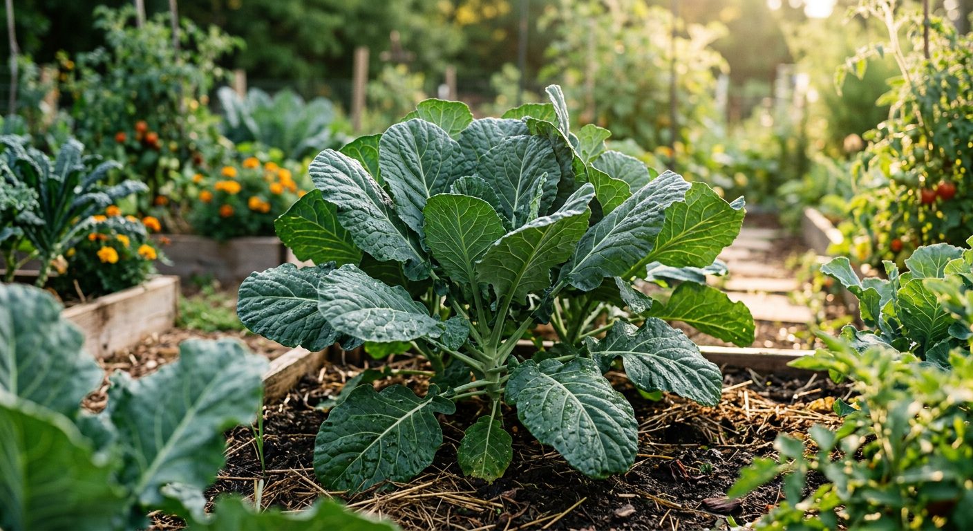 Collard Greens plant growing in a garden