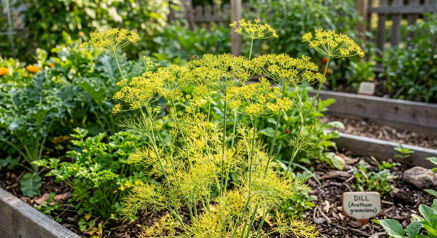 Dill plant growing in a garden