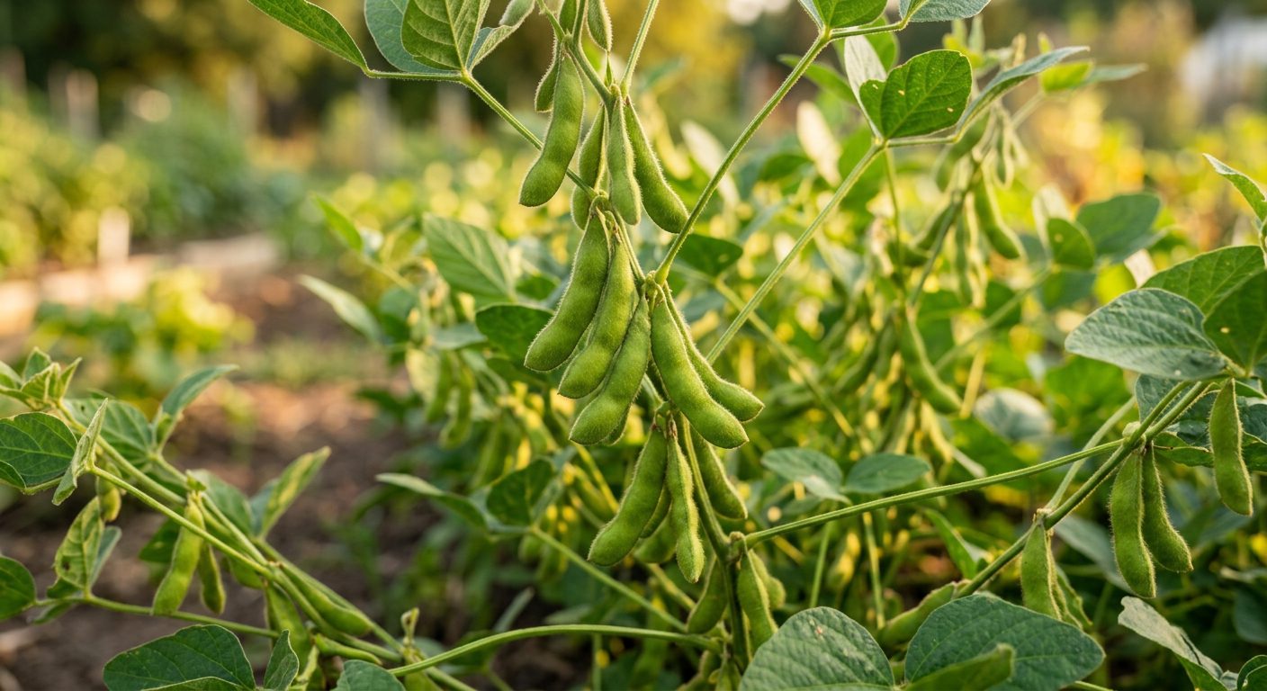 Edamame plant growing in a garden