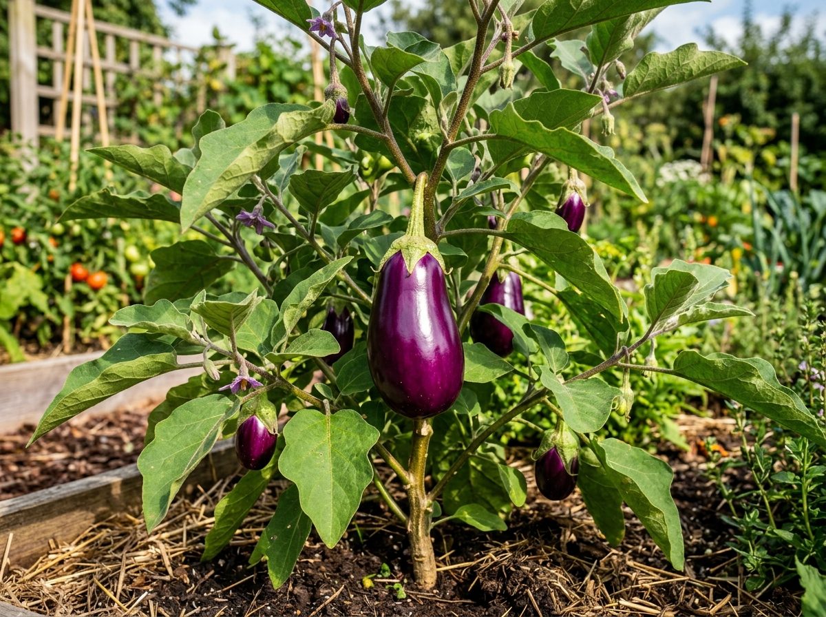 Eggplant plant growing in a garden