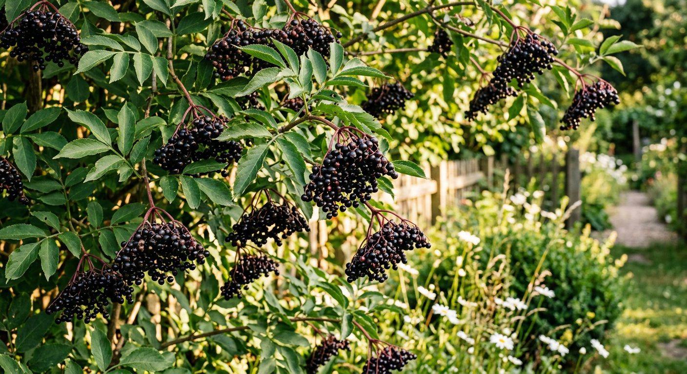 Elderberry plant growing in a garden