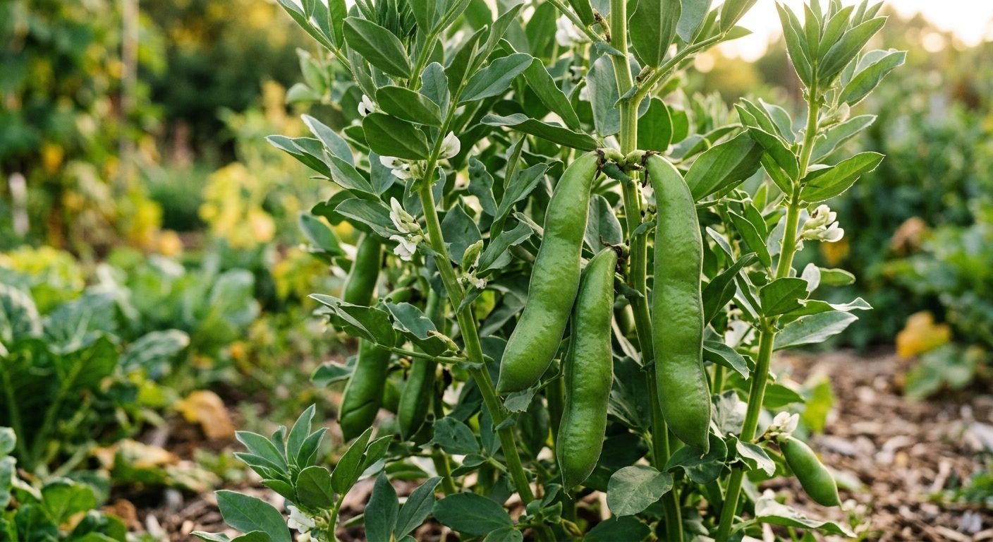 Fava Beans plant growing in a garden