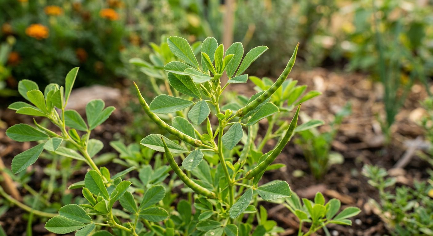Fenugreek plant growing in a garden