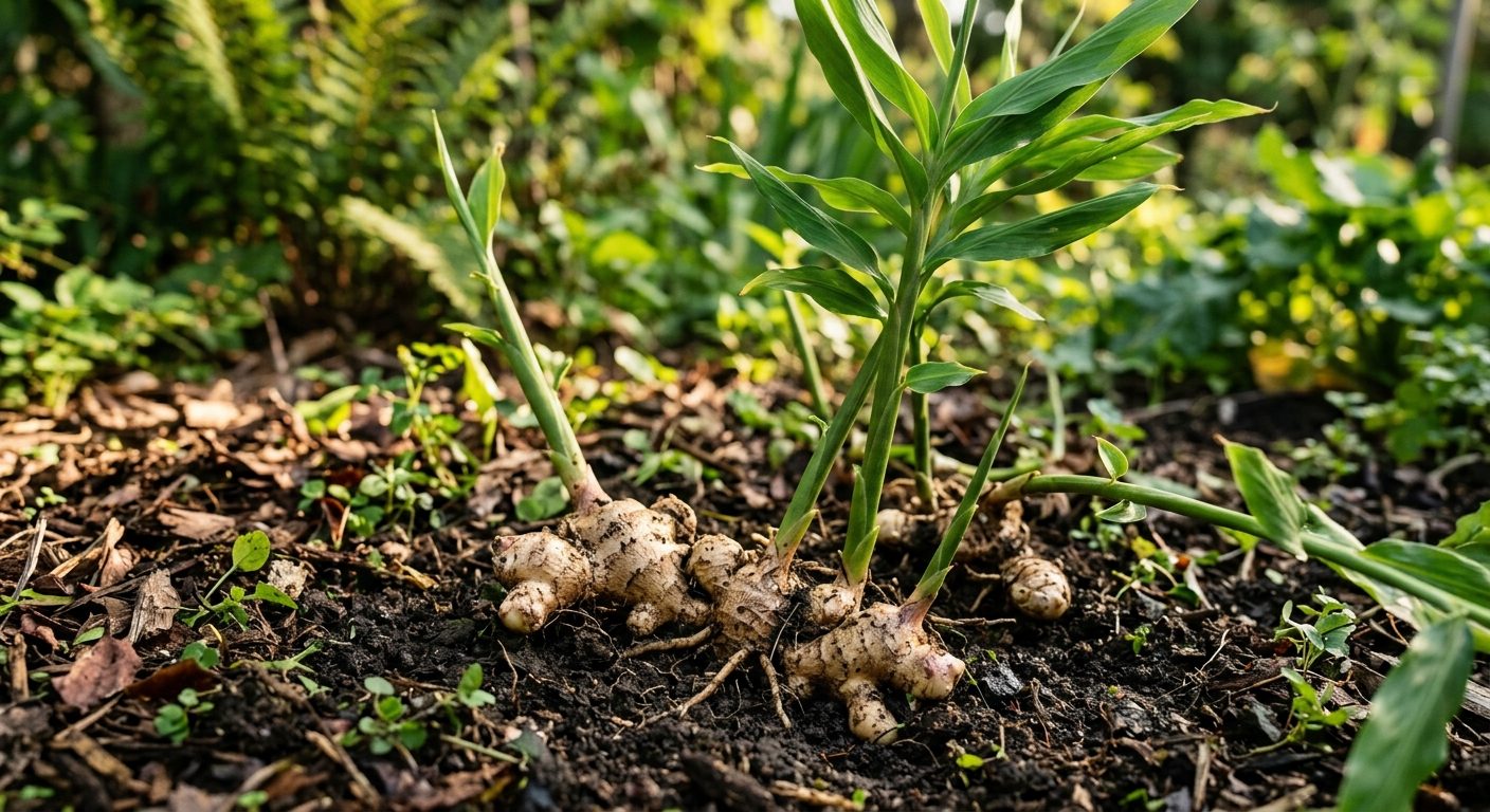 Ginger plant growing in a garden