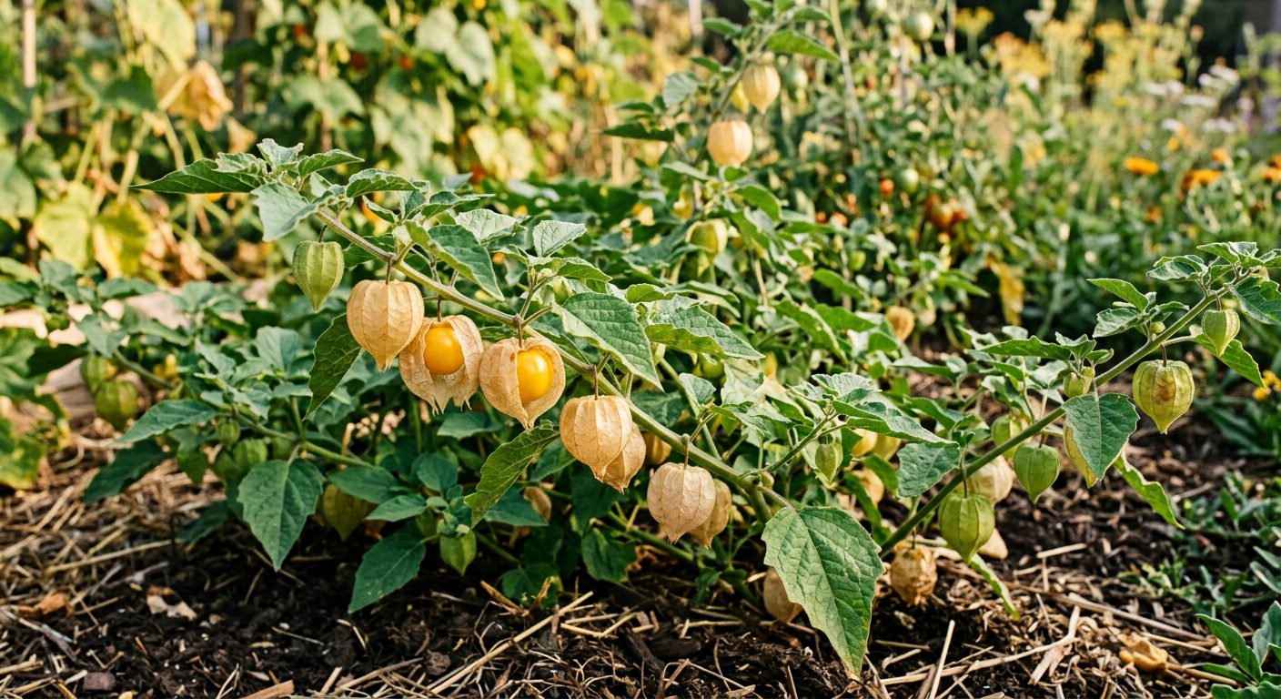 Ground Cherry plant growing in a garden
