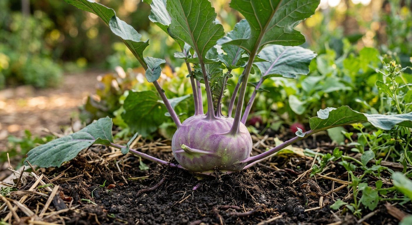 Kohlrabi plant growing in a garden
