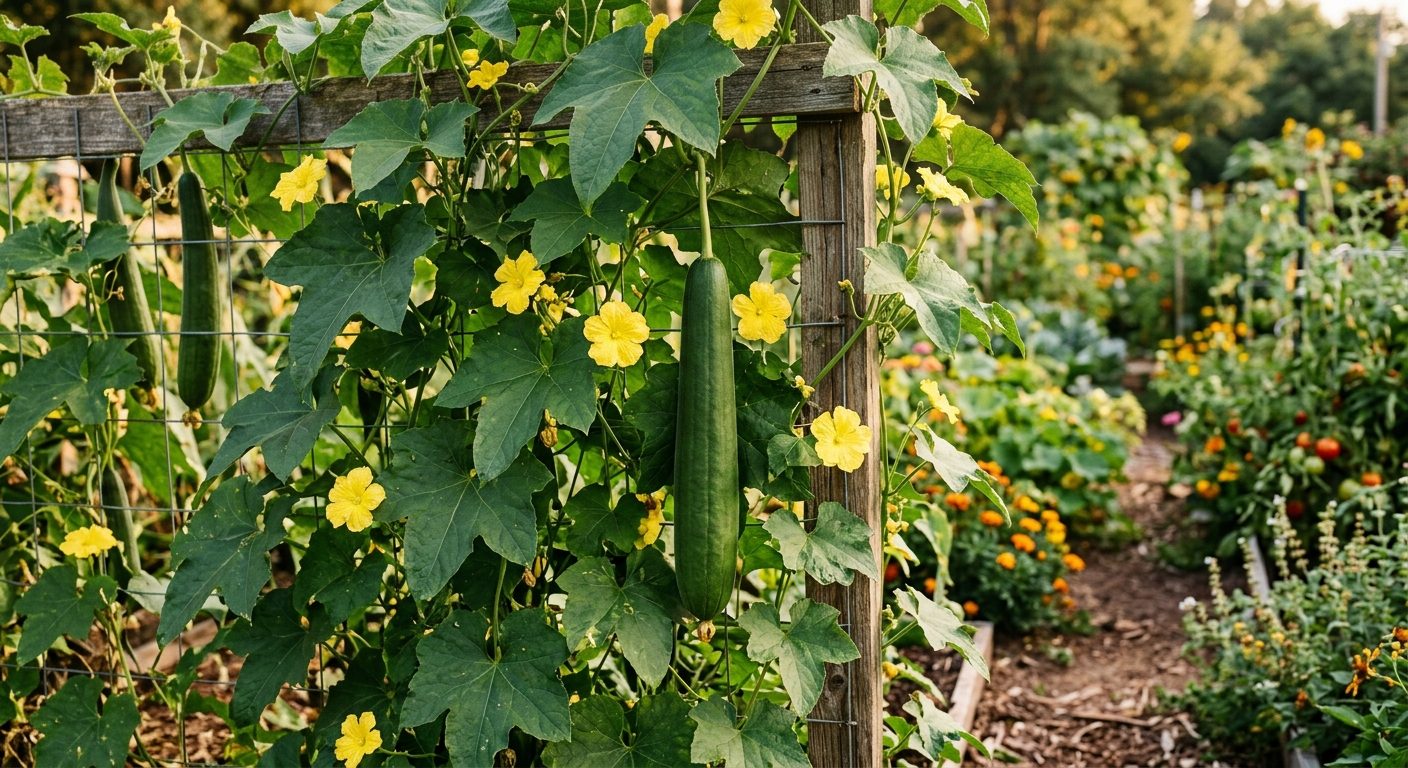 Luffa plant growing in a garden