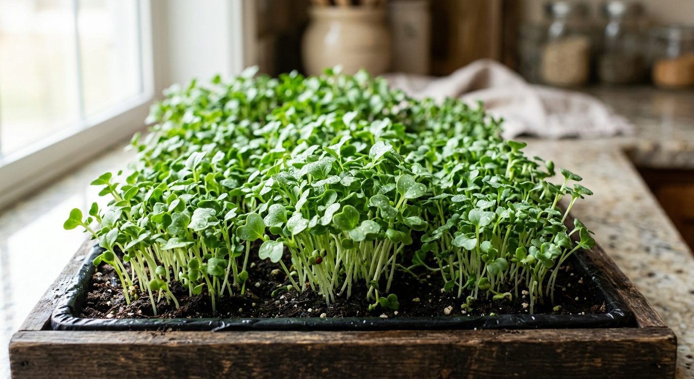 Microgreens plant growing in a garden