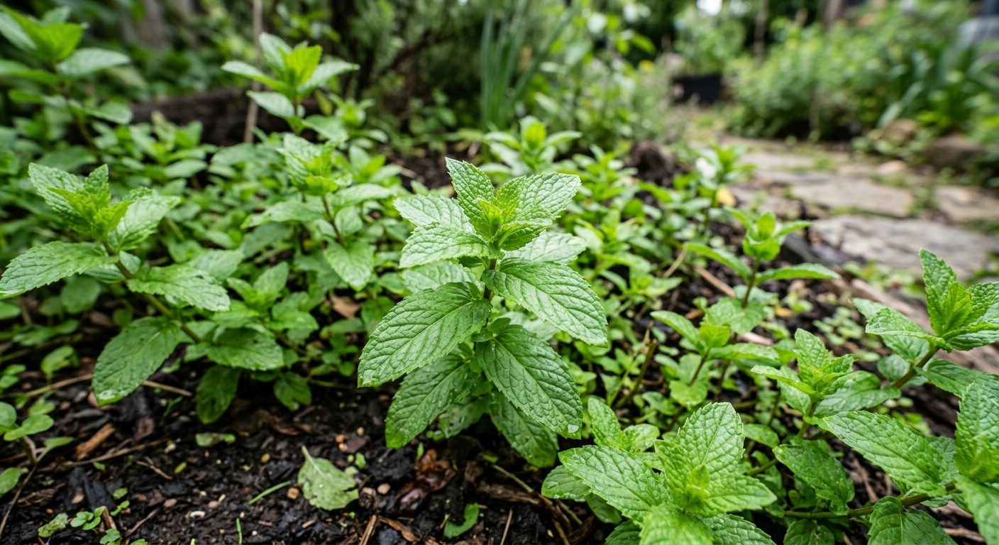 Mint plant growing in a garden