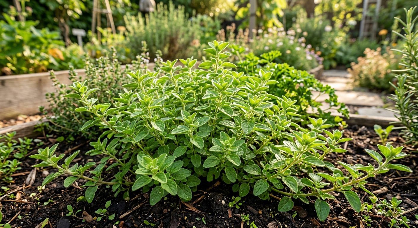 Oregano plant growing in a garden