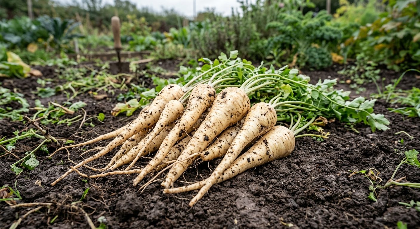 Parsnip plant growing in a garden
