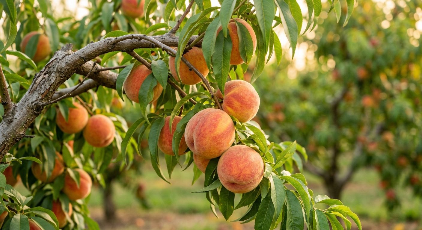 Peach plant growing in a garden