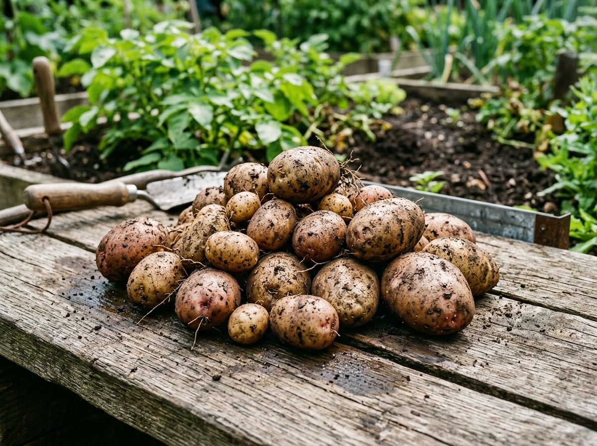 Potato plant growing in a garden