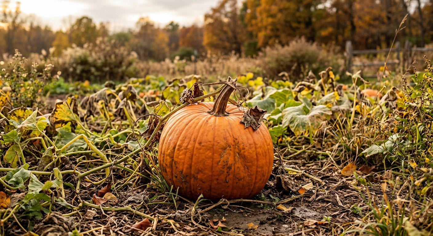 Pumpkin plant growing in a garden