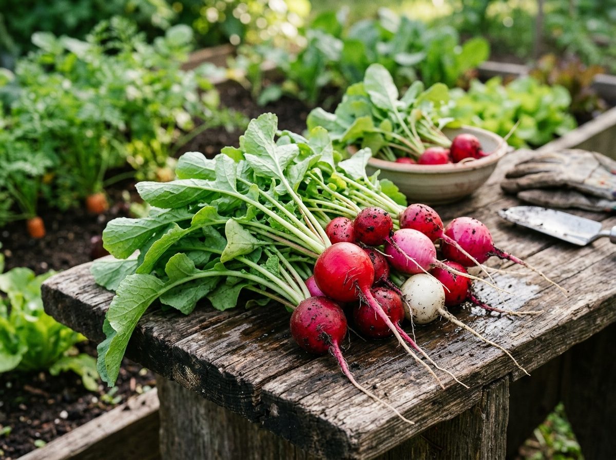 Radish plant growing in a garden