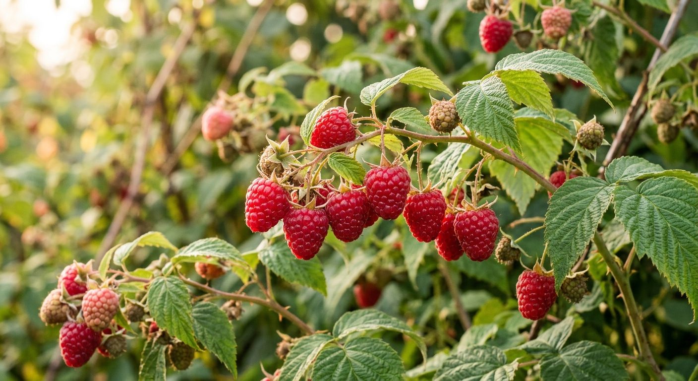 Raspberry plant growing in a garden