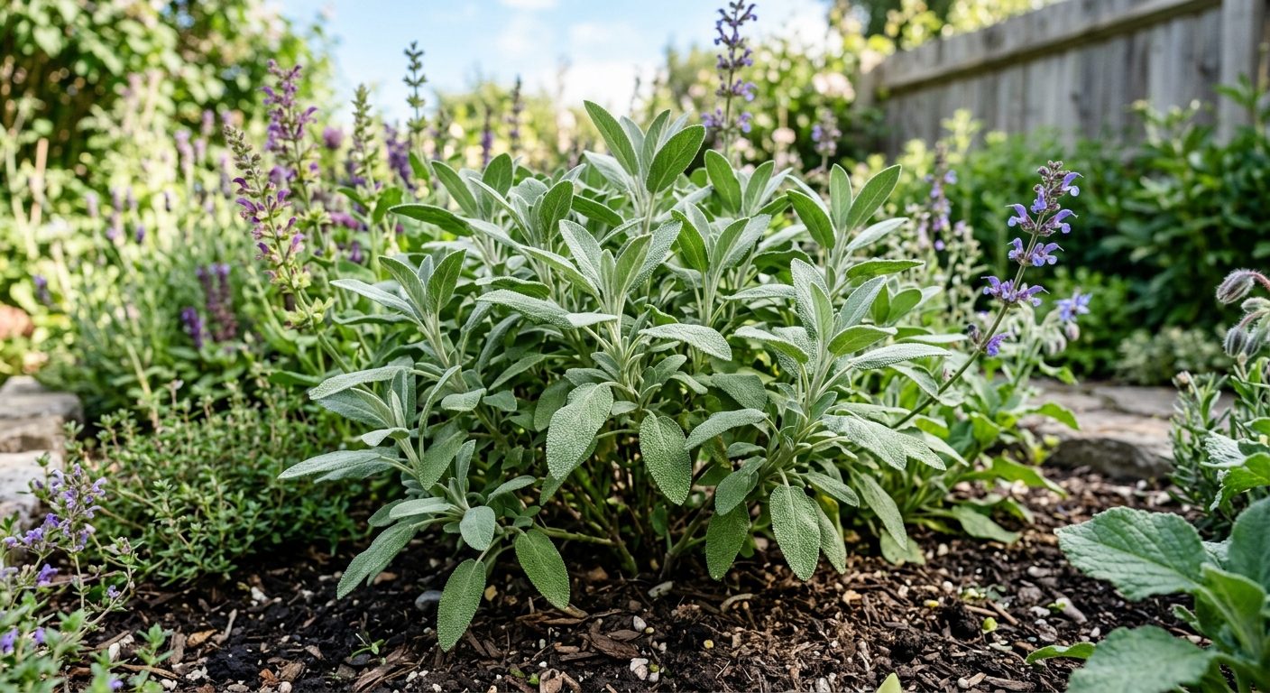 Sage plant growing in a garden