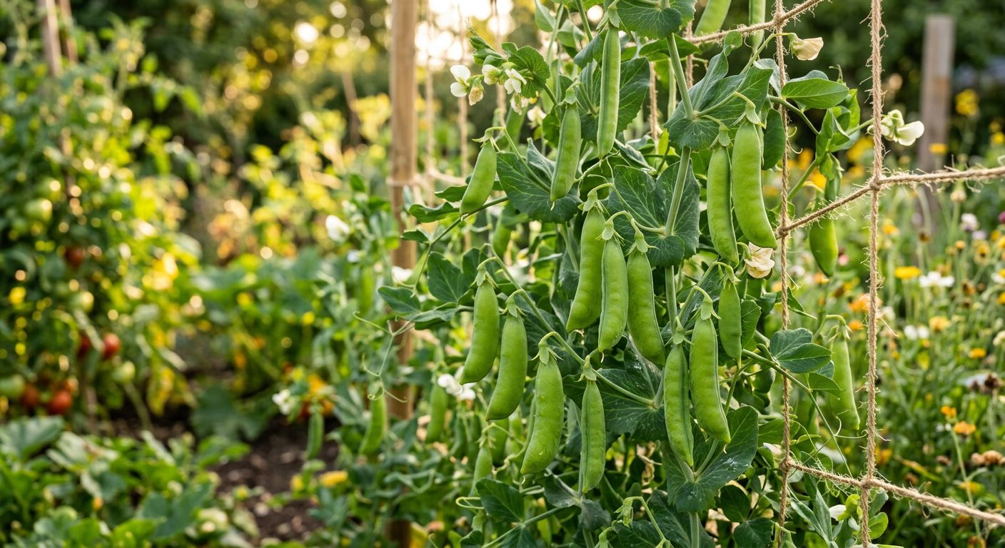 Snap Peas plant growing in a garden