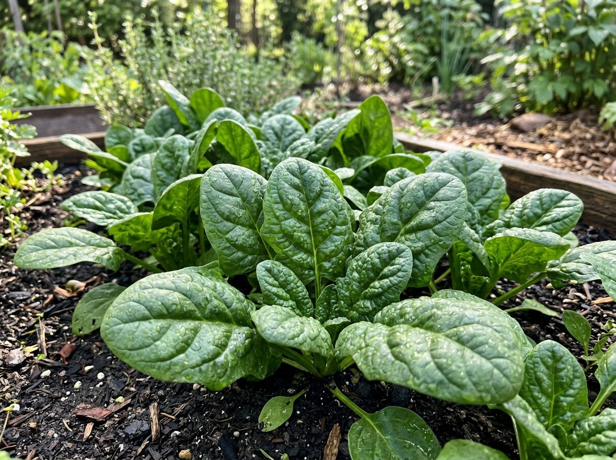 Spinach plant growing in a garden