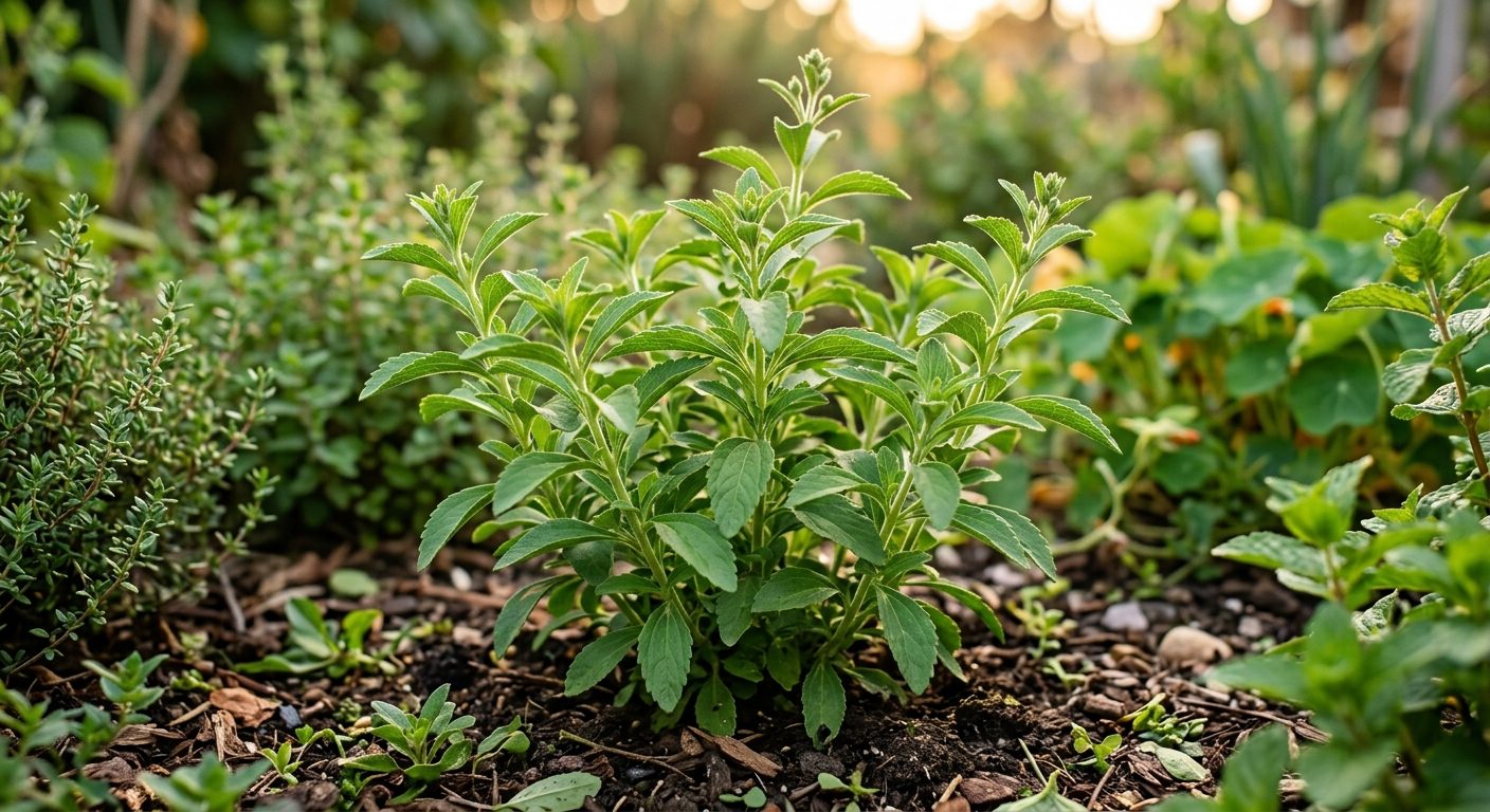 Stevia plant growing in a garden