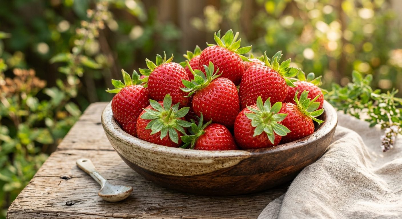 Strawberry plant growing in a garden