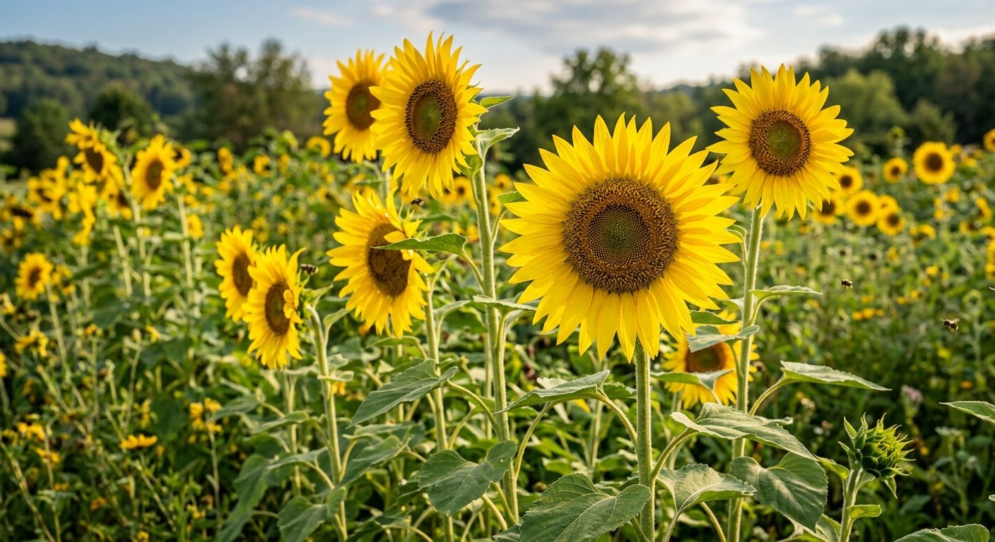 Sunflower plant growing in a garden