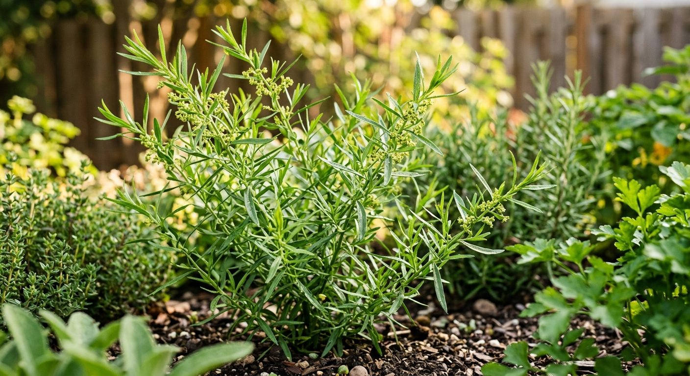 French Tarragon plant growing in a garden