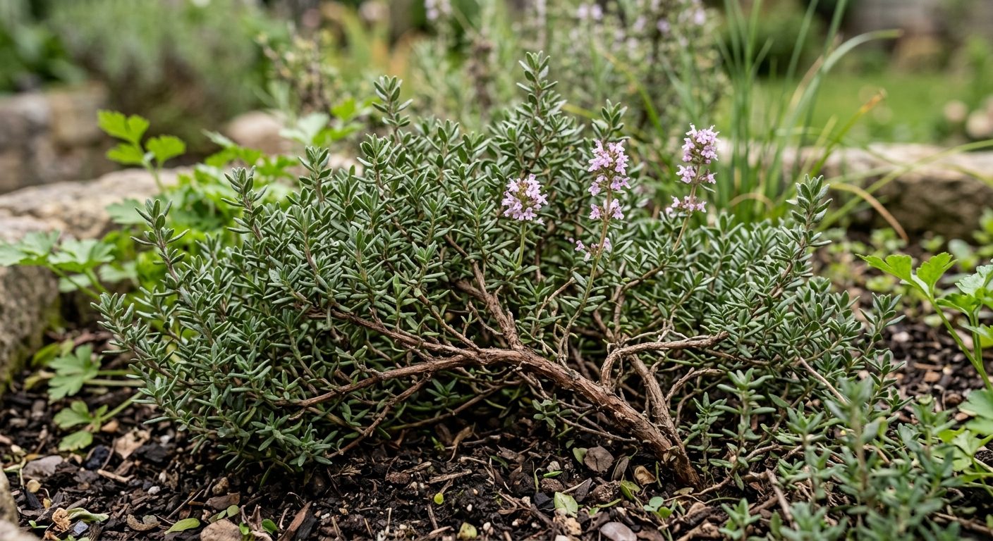 Thyme plant growing in a garden
