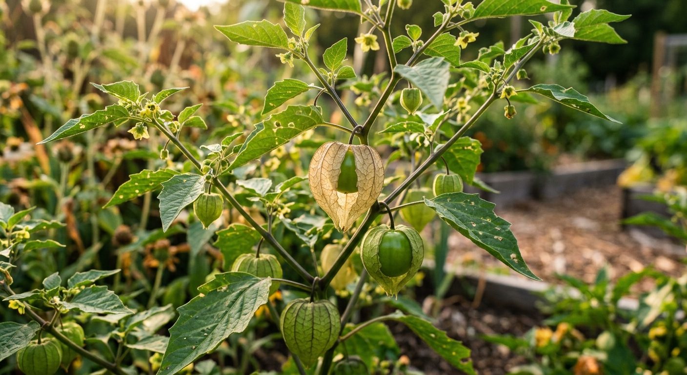 Tomatillo plant growing in a garden