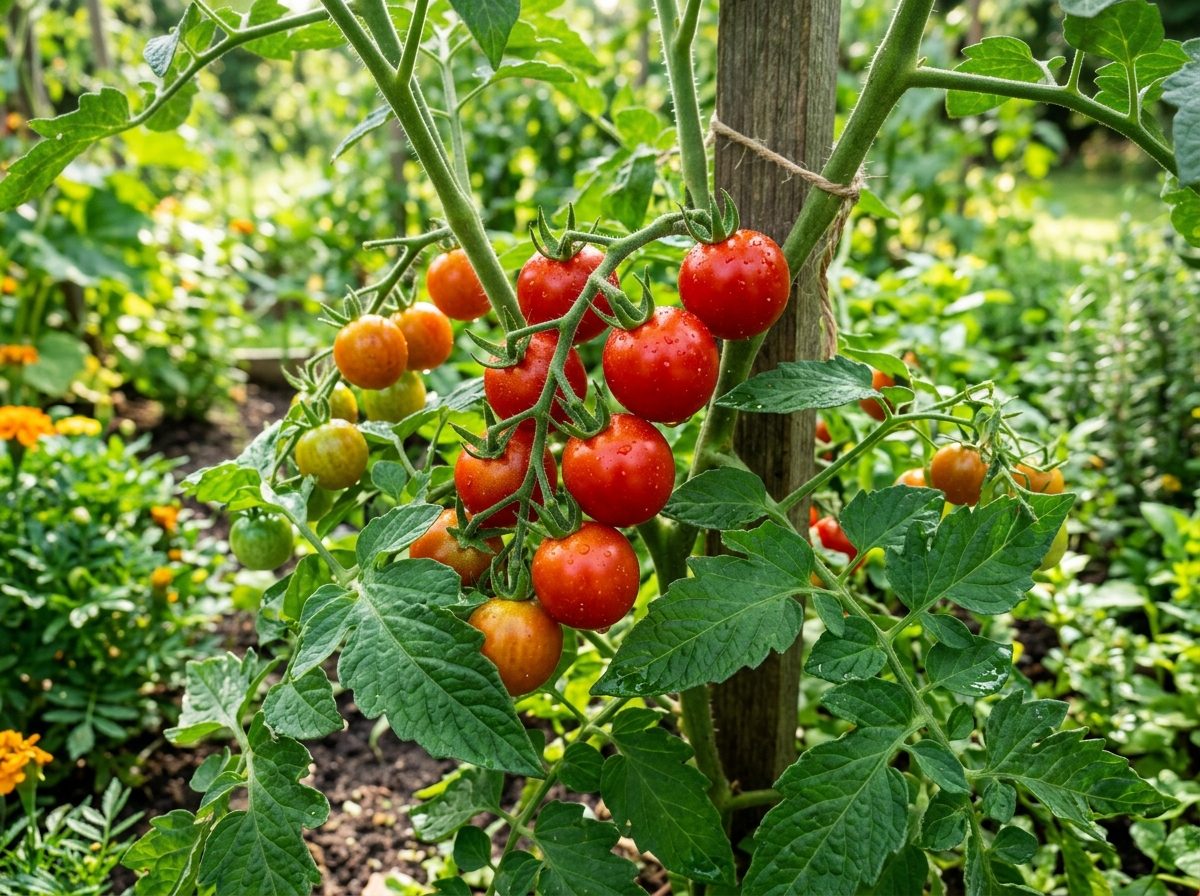 Tomato plant growing in a garden