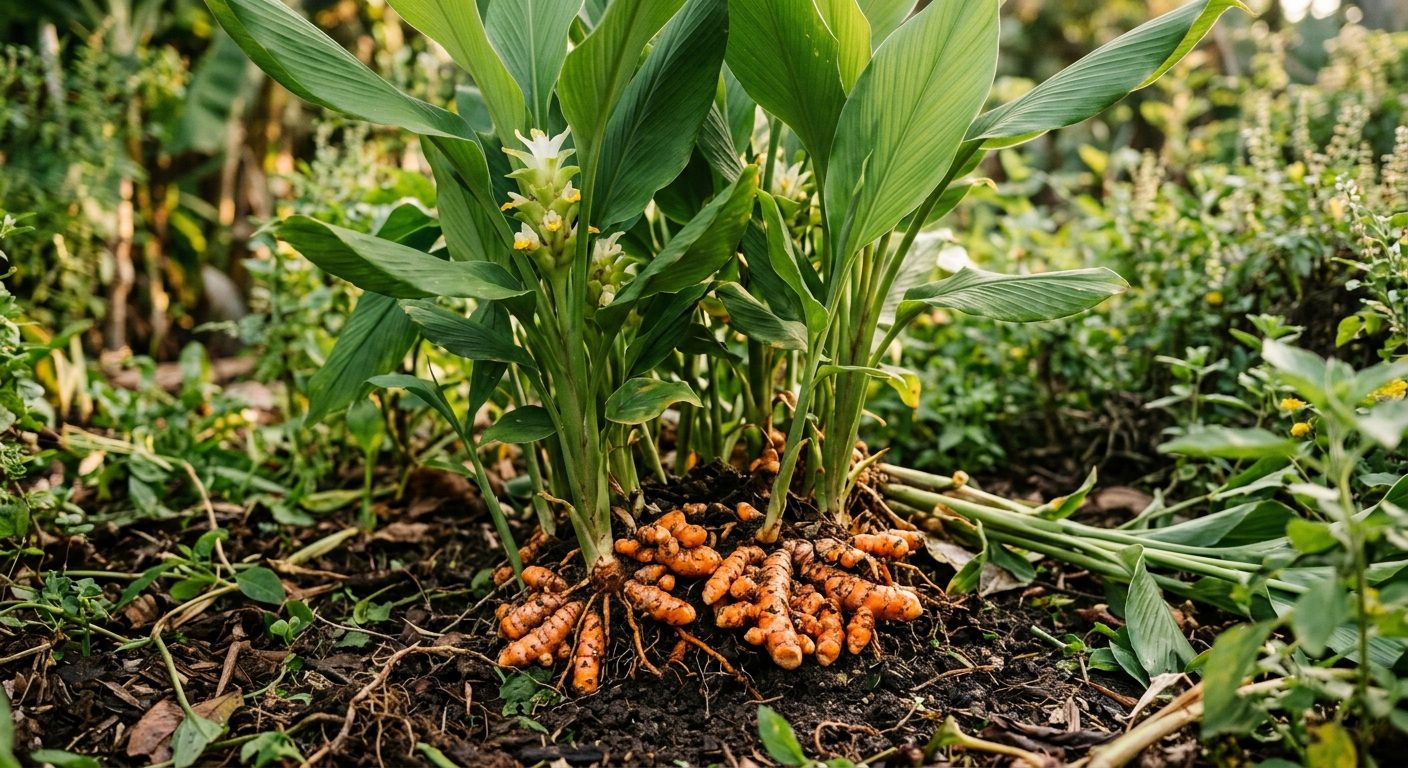 Turmeric plant growing in a garden