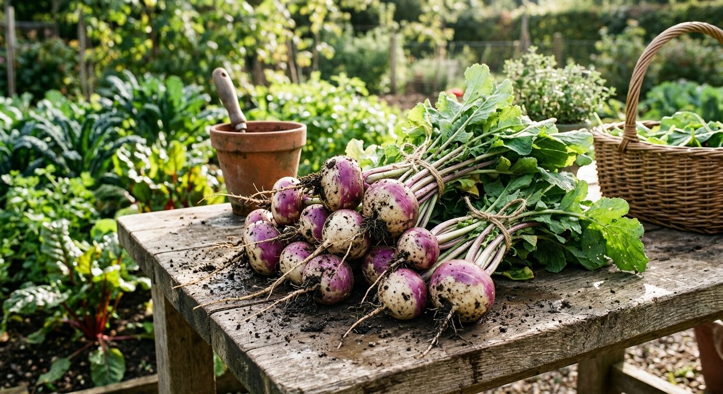 Turnip plant growing in a garden