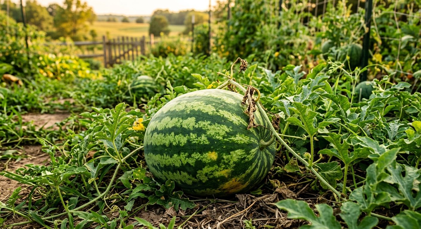 Watermelon plant growing in a garden